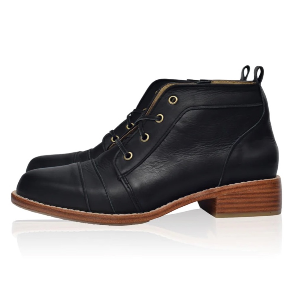 Bali ELF Handmade Passage Lace Up Boot Bootie Black Leather